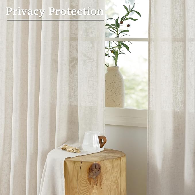 StangH Natural Linen Semi Sheer Curtains 84 inches Long, Breathable Light Airy Bedroom Drapes with Back Tab Country Farmhouse Decor for Living Room Sliding Door, Cream, W55 x L84, 2 Panels