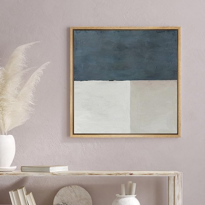 SIGNWIN Framed Canvas Print Wall Art Teal Gray Geometric Watercolor Squares Abstract Shapes Illustrations Modern Art Decorative Contemporary Minimal for Living Room, Bedroom, Office - 16"x16" Natural