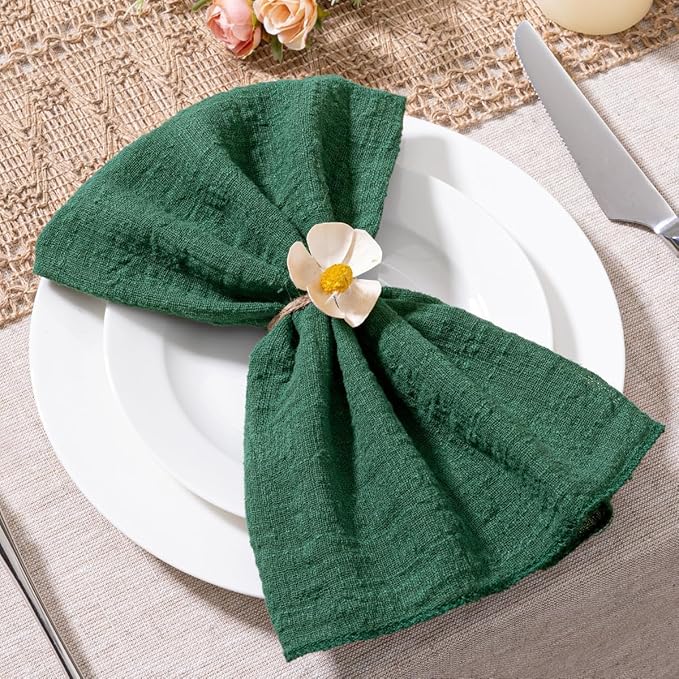 MLMW Christmas Emerald Green Cloth Napkins Set of 6 Linen Spring Summer Napkins Cloth Washable Table Napkins 16.5"×16.5" for Wedding Party Baby Bridal Shower Garden Party Birthday Table Decorations