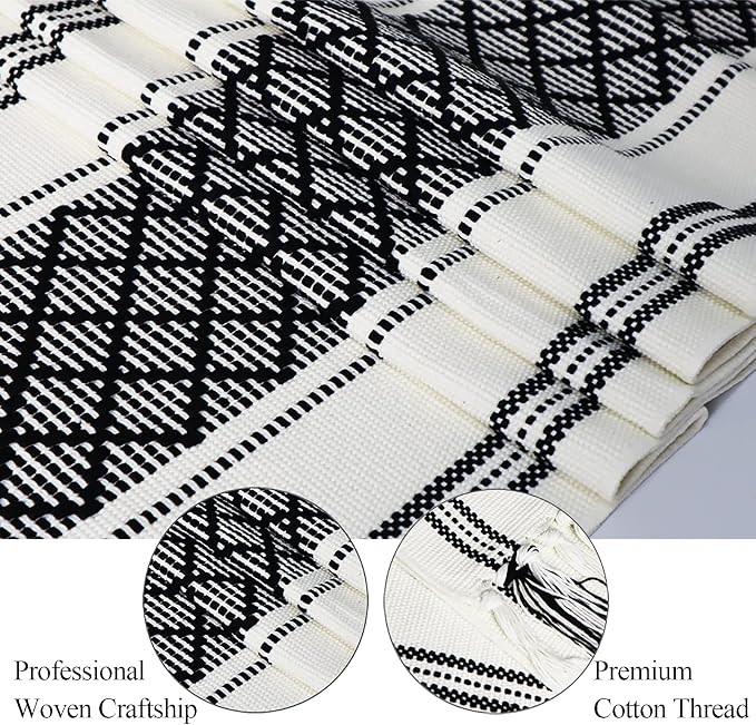 Wracra Boho Woven Table Runner 14 x 72 inches Black and White Rustic Table Runners Modern Farmhouse Style Vintage Rustic Table Runner with Tassels for Dresser Bridal Shower Home Dining Table Decor