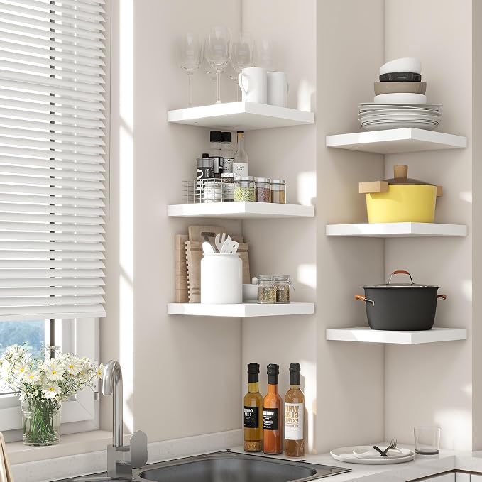Square Floating Shelves for Wall 8"W x 8"D x 1.2"H, Small Engineered Wood Wall Shelves with Invisible Brackets for Living Room Bedroom Bathroom Office Kitchen Storage & Decor, White Finish, Set of 3