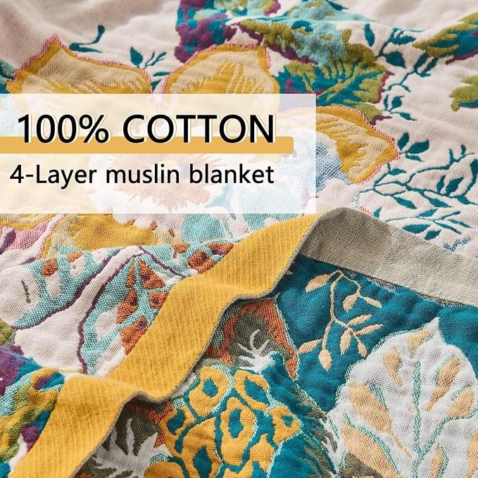 Boho Throw Blanket Farmhouse Decor Throw Blanket Bohemian Blanket for Bed 100% Cotton Muslin Woven Couch Blanket All Seasons Quilt Bedroom (C-Beige, 60"x80")