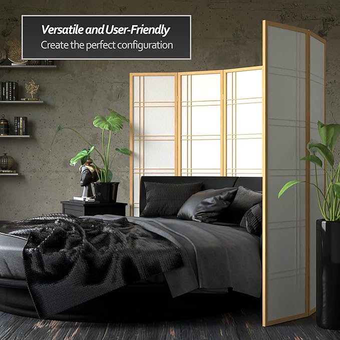 Red Lantern 6 ft. Tall Double Cross Shoji Screen - Natural - 8 Panels