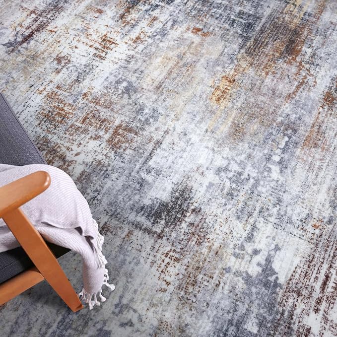 IOHOUZE Abstract Runner Rug 3x7 Ft Washable Runners for Hallways, Non Slip Kitchen Runner Printed Faux Wool Entryway Runner Indoor, Modern Abstract Floor Carpet for Hall Kitchen Bedroom, Orange Grey