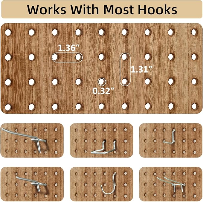 5.6Ft Wood PegBoard Room Divider 4 Panel Detachable Folding Privacy Screen Pegboard Display 33.5" 2in1 Standalone Portable Wall Divider Room Partition for Jewelry, Craft Show, Bedroom-Natural
