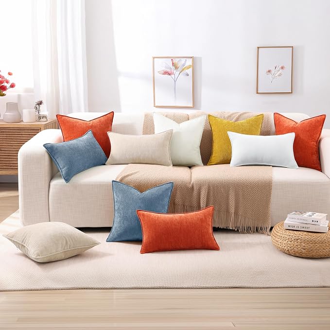 decorUhome Summer Couch Throw Pillow Covers 18x18 Set of 2, Decorative Soft Velvet Modern Cozy Chenille Pillow Cases with Elegant Design for Sofa Bed Living Room Home Decor, Blue Grey