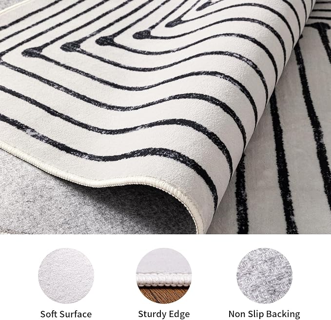YIHOUSE Washable 2x8 Runner Rug for Hallway Non Slip, Black and White Rug Runners for Entyway Kitchen Non Skid Low Pile, Modern Geometric Carpet Runner for Bathroom Bedroom