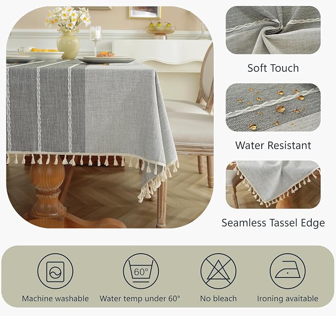 Alsoo Grey Tablecloth for 6 Foot Rectangle Tables, Waterproof Washable Wrinkle Free Table Cloth Cotton Linen Heavy Duty Fabric for Outdoor Picnic Camping Kitchen - 55 x 90 Inch