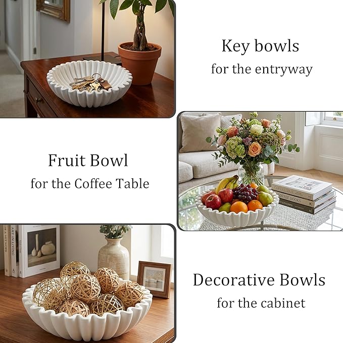 Decorative Bowls for home decor, fruit bowl for kitchen counter, Scalloped key bowl for entryway table