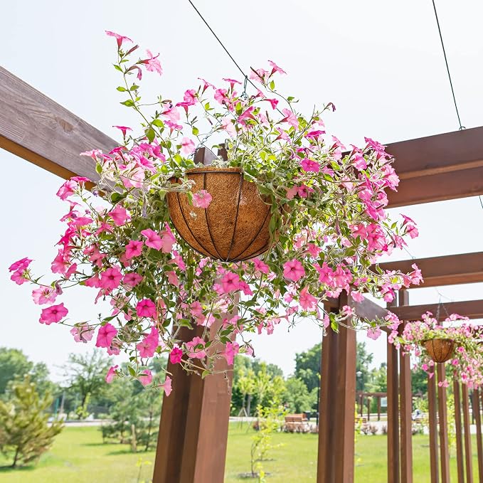 Rtteri 8 Pcs 16 Inch Hanging Baskets for Plants Outdoor with Metal Wire Frame and Coconut Coir Liners, Round Wire Hanging Baskets with Chain for Patio Garden Porch Decoration