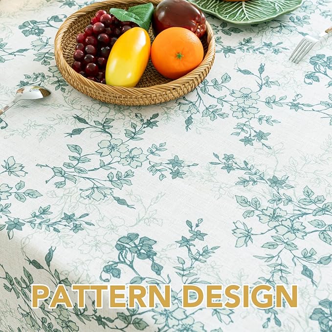 H.VERSAILTEX Linen Table Cloths Floral Printed Tablecloth Spill-Proof Waterproof Table Cover for Dining Buffet Feature Soft and Thick Fabric Wrinkle Free, 60 x 84 Inch, Retro Floral - Sage