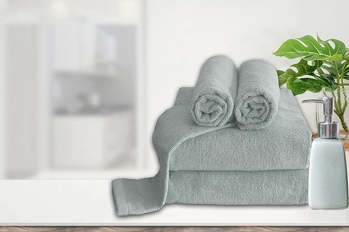 Belizzi Home 8 Piece Towel Set 100% Ring Spun Cotton, 2 Bath Towels 27x54, 2 Hand Towels 16x28 and 4 Washcloths 13x13 - Ultra Soft Highly Absorbent Machine Washable Hotel Spa Quality - Jade