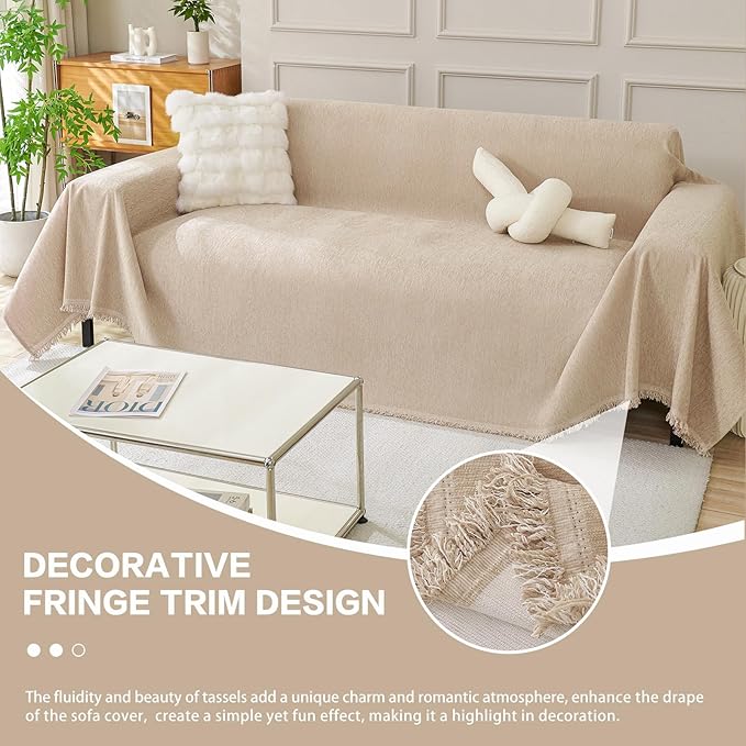 DREAMINGO Sofa Covers Washable Thick Chenille Couch Cover for 3 Cushion Couch Sofa Multi-Use Couch Cover Blanket Modern Pet Furniture Protector Sectional Couch Slipcover 71"x150", Khaki