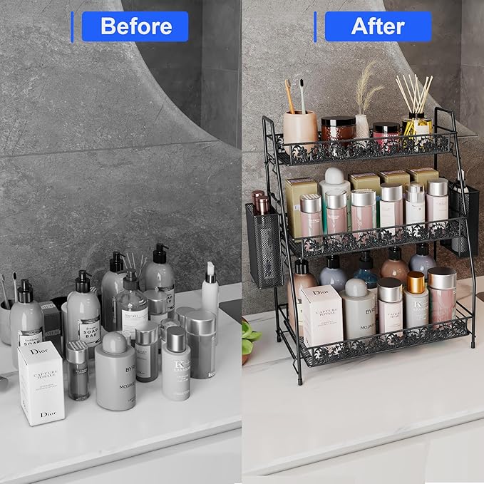 3-Tier Shelf Organizer,Large Size Storage Rack,Counter Organiztion for Countertop Organizer for Spice Racks Snacks in Kitchen/Sink/Bedroom/Living room/Office/Plant Full Metal