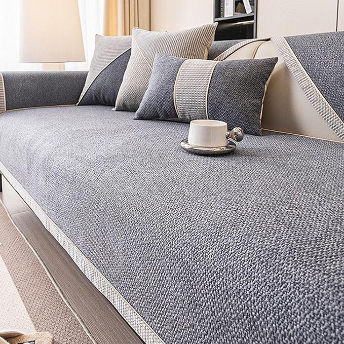 Modern Woven Cotton and Linen Sofa Cover, Couch Cover for Loveseat/3 Cushion/L Shaped/Chaise Lounge Couch/Sectional Couch,Anti-Slip Solid Sofa Slipcover (Dark Gray,110 * 110cm/43.3 * 43.3in)