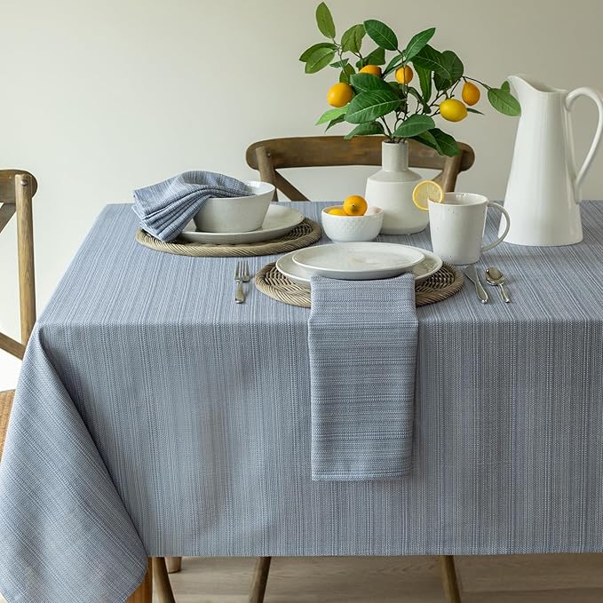Benson Mills Cameron Textured Fabric Table Cloth, for Everyday Home Dining, Parties, Weddings & Holiday Tablecloths (60" x 120" Rectangular, Millennium Light Chambray Blue)