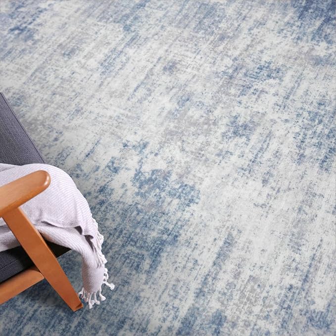 IOHOUZE Abstract Runner Rug 2x4 Ft Entryway Rugs Washable Door Mat Indoor Entrance, Rubber Backed Entryway Runners, Printed Faux Wool Non Slip Floor Carpet for Foyer Front Door Sink, Light Blue Grey
