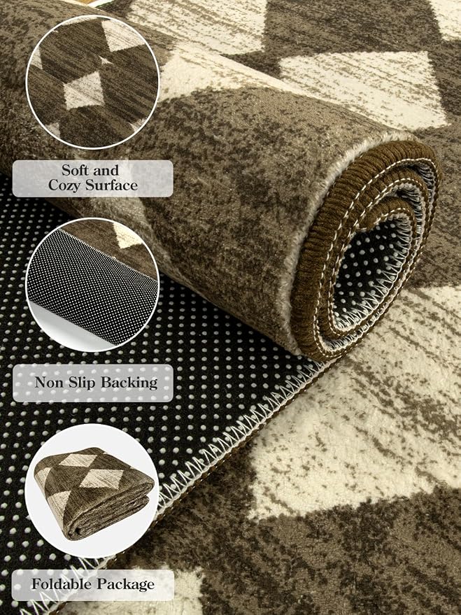 Lahome Zelie Small 2x3 Kitchen Rugs Non Slip, Machine Washable Entryway Rugs, Moroccan Trellis Indoor Soft Non-Slip Non-Shedding Throw Bathroom Carpet for Doorway Bedside Laundry Room, Brown
