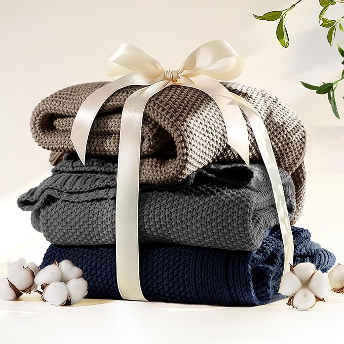 100% Cotton Cable Knit Throw Blanket, Lightweight Soft Knit Blanket for Sofa Couch Bed, Breathable All-Season Throw, Cozy Decorative Blanket, 50 x 60 Inch,Taupe