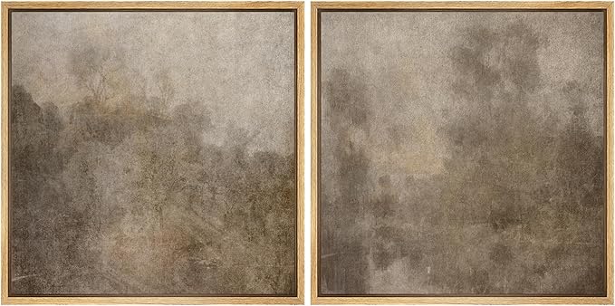 SIGNFORD Framed Canvas Print Wall Art Set Vintage Rustic Neutral Tones with Subtle Patterns Illustrations Modern Art Minimal Relax/Calm for Living Room, Bedroom, Office - 24"x24"x2 Natural