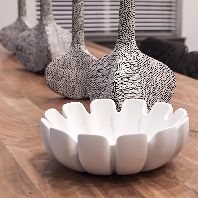 Decorative Bowl – Large Modern Centerpiece Bowl for Coffee Table, Countertop, or Kitchen Decor – Minimalist Handcrafted Accent Bowl for Living Room or Entryway/Key Bowl (White)