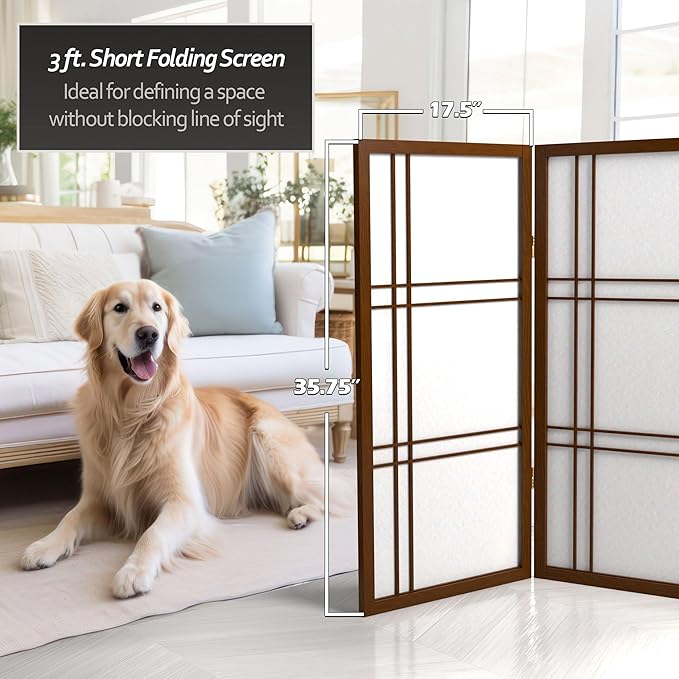 3 ft. Short Double Cross Shoji Screen - Walnut - 5 Panels