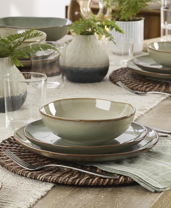 Oneida 897205 Organic Shades 12-Piece Dinnerware Set, Sage Green