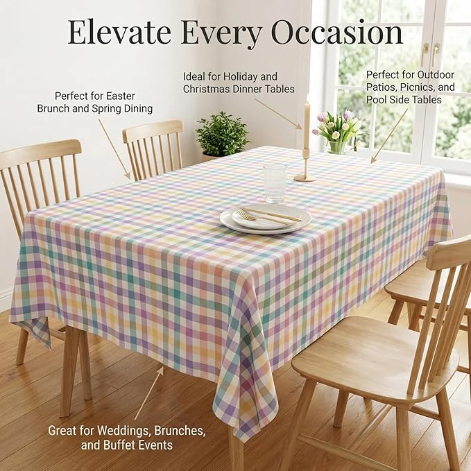 Urban Villa Tablecloth Buffalo Check Tabletop Cover Kitchen Dining Table Cloth 100% Cotton Great Parties Wedding Holiday Dinner Easter Rectangle 52X70 Inches 4-6 Seats