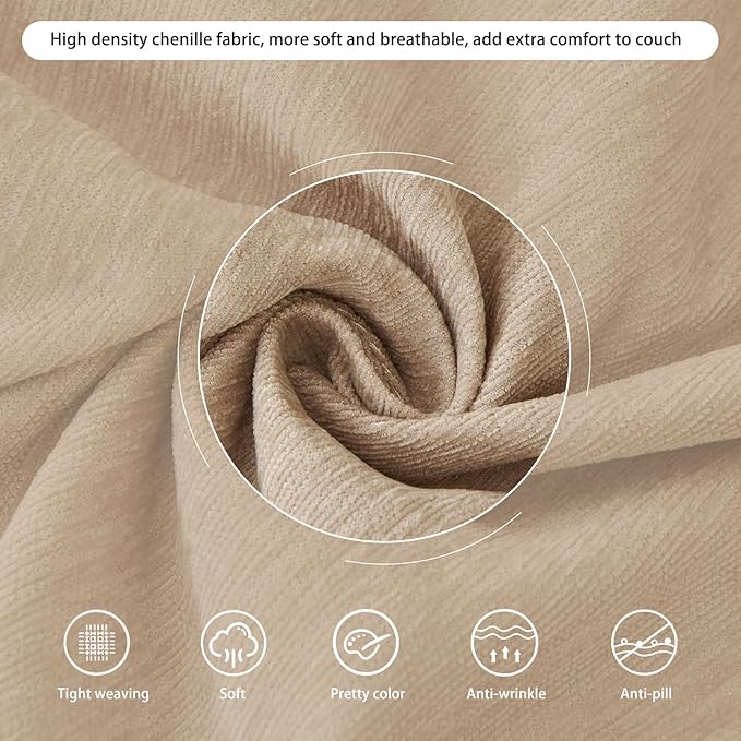DREAMINGO Sofa Covers Washable Thick Chenille Couch Cover for 3 Cushion Couch Sofa Multi-Use Couch Cover Blanket Modern Pet Furniture Protector Sectional Couch Slipcover 71"x150", Khaki