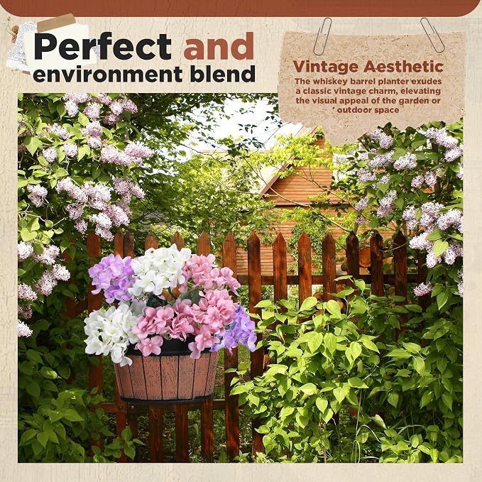 Layhit 6 Pcs Wall Hanging Planters Outdoor Pot Planter Wine Barrel Planter Distressed Oak Thickened Plastic Water Storage Flower Pots for Flower Indoor Outdoor(12 Inches, 10 Inches,Brown)