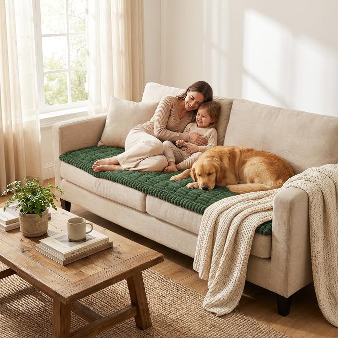 Smiry Couch Cover for Dogs, Non Slip Washable Sofa Protector for Pets, Soft Furniture Cover for Pet, Stylish Sofa Covers, Cozy Protect Against Fur, Dirt & Everyday Messes (Dark Green, 27.6" x 95")
