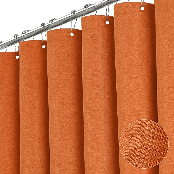 BTTN Orange Shower Curtain - Linen Textured Heavy Duty Waterproof Cloth Shower Curtain Set with 12 Plastic Hooks, Hotel Spa Luxury Simple Decorative Thick Fabric Shower Curtains for Bathroom - 72x72