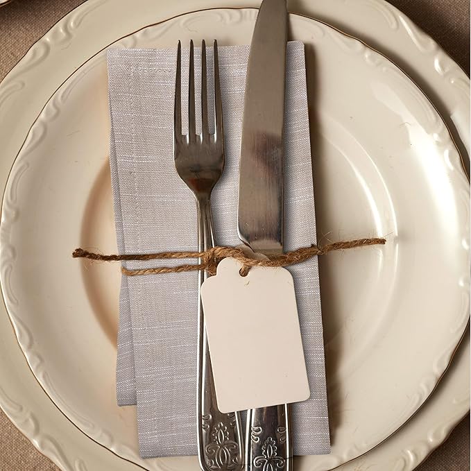 Urban Villa Cloth Napkins 100% Cotton Highly Absorbent Washable Durable Reusable Premium Dinner Napkins Ideal for Gifts for Mothers Day Hotel Farmhouse Parties - Beige/White (20" x 20", Set of 12)