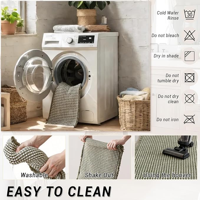 Waffle Bath Mat Set of 2, Non Slip Waffle Rugs for Bathroom, Super Absorbent & Quick Dry Soft Shower Mat for Bathroom & Kitchen Floor, Machine Washable Bath Rugs (Green & White)
