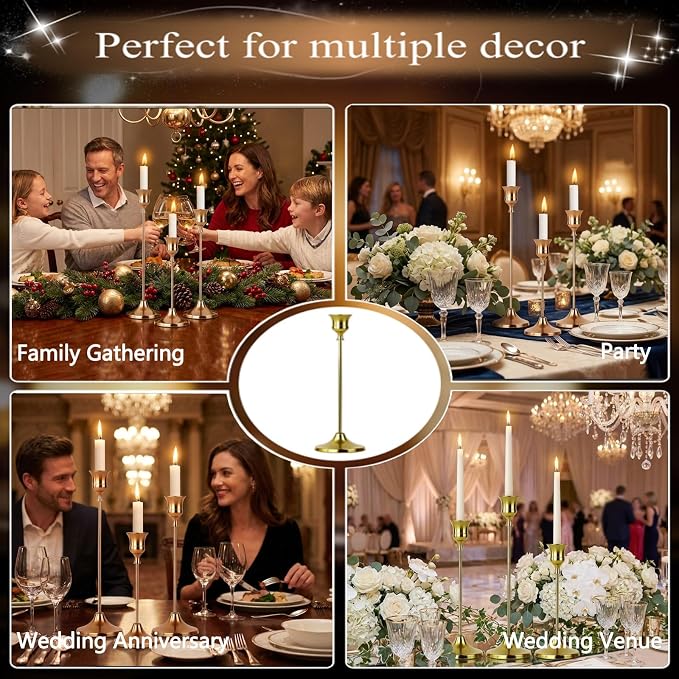 1 Sets Candle Holder Brass Gold Candlestick Holders - HearthLume Vintage Modern Metal Taper Candle Holders, Decorative Centerpiece for Table Mantel, Wedding Kitchen Home Decor, Wedding Gift,3Pcs