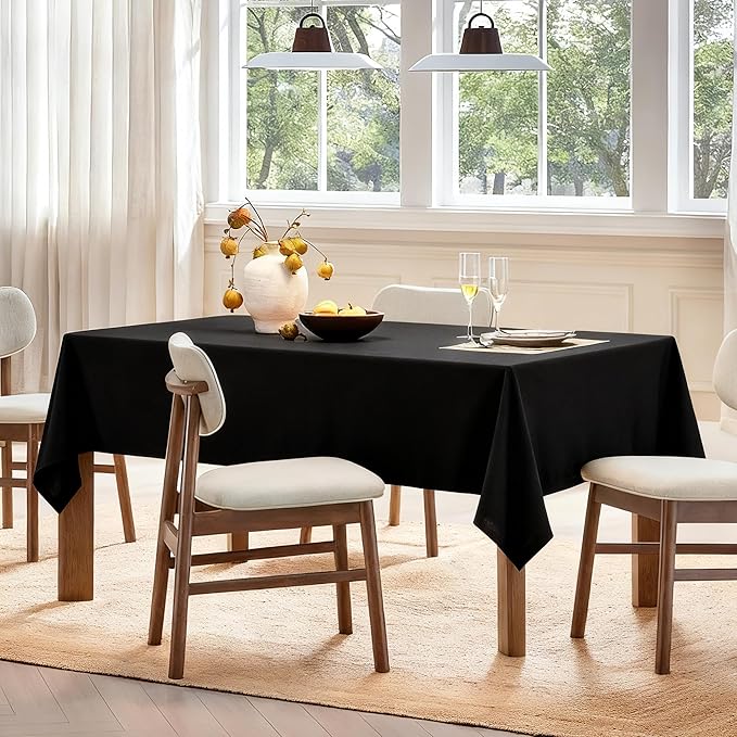 Black Rectangle Tablecloth 55 x 72 Inch Small Linen Table Cloth Wrinkle Resistant Washable Fabric Cloth Tablecloth for Buffet 4 Ft Table Holiday Party Dinner Wedding