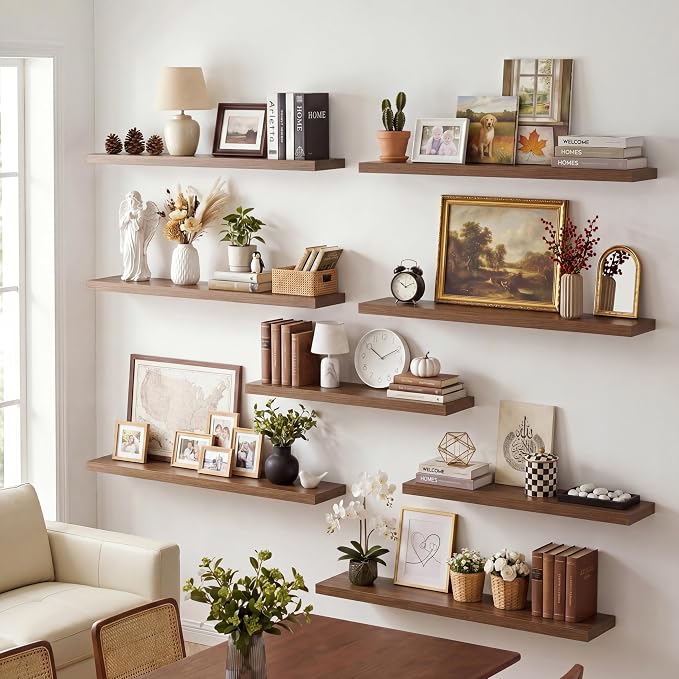 Vivelove 10" Deep Floating Shelves with Invisible Brackets, 40" Wall Shelves for Bathroom Bedroom Kitchen Living Room Laundry, Modern Rustic Shelves for Home Decor, 40"x10.2"x1.5", Set of 2, Walnut