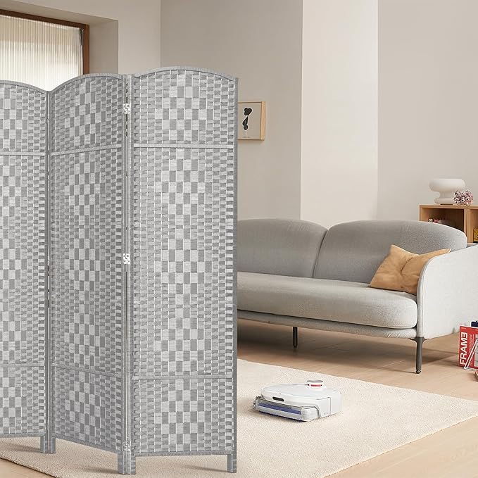 HALLYBEE Room Divider, Room Dividers and Folding Privacy Screens, 16in Privacy Screen, 3 Panel Temporary Wall Partitions, 6ft Space Separation Panel Screen, Stone Grey
