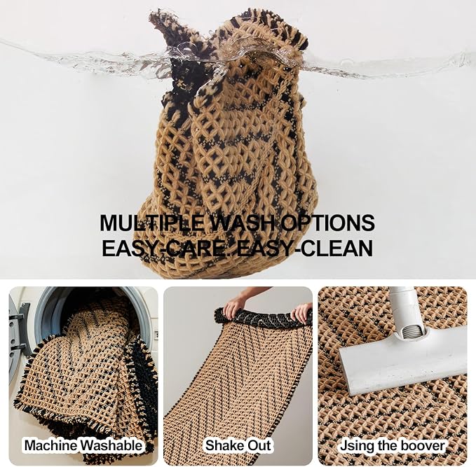 Sunfly Waffle Runner Bath Mat，Long Bathroom Rugs Non Slip Washable, Ultra Soft Super Absorbent Quick Dry Boho Farmhouse Bathroom Decor, 24" x 72", Black &Khaki