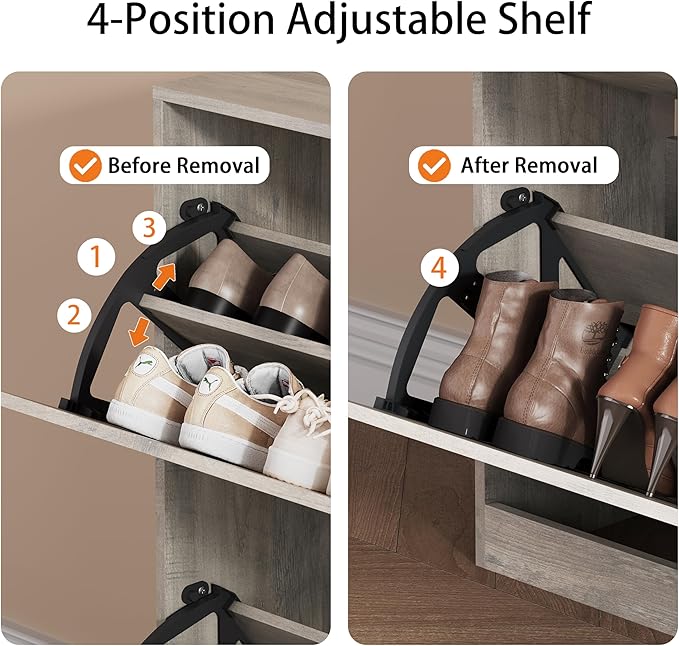 Shoe Storage Cabinet, Wood Shoe Organizer for Entryway with 4 Flip Drawers, Freestanding Shoe Rack with Adjustable Shelf, Narrow Shoe Dresser for Front Door Entrance(Grey, 47.24" x 32.28" x 9.44")