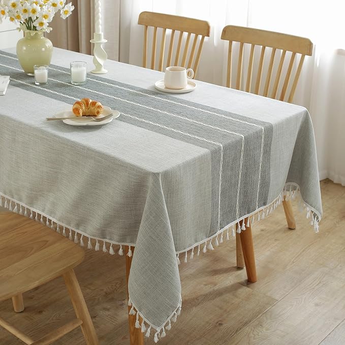 JIALE Tablecloths for Rectangle Tables,Cotton Linen Table Cloth Waterproof Tablecloth Wrinkle Free Farmhouse Dining Tables Cover,Soft Fabric Table Cloths with Tassels,Grey,55" X 102",8-10 Seats