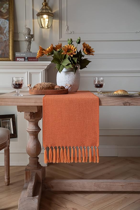 ZeeMart Burnt Orange Table Runners 90 Inches Long, Burlap Linen Style Rustic Farmhouse Fall Table Runner, Long Boho Dining Table Runner, 13x90 Inches, Harvest Pumpkin