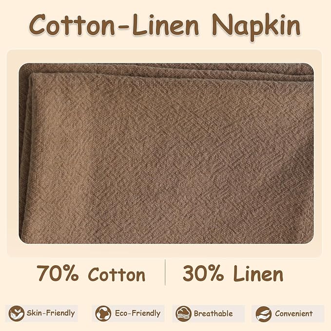 Urby Eco Hanky 10x10in Reusable Linen/Cotton Napkins. Small Cloth Napkins. Eco Friendly. Ideal Use As Kids Napkins for Lunch. Dinners. Occasions Like Weddings,Birthday,Cocktail Parties. (KH,12pk)
