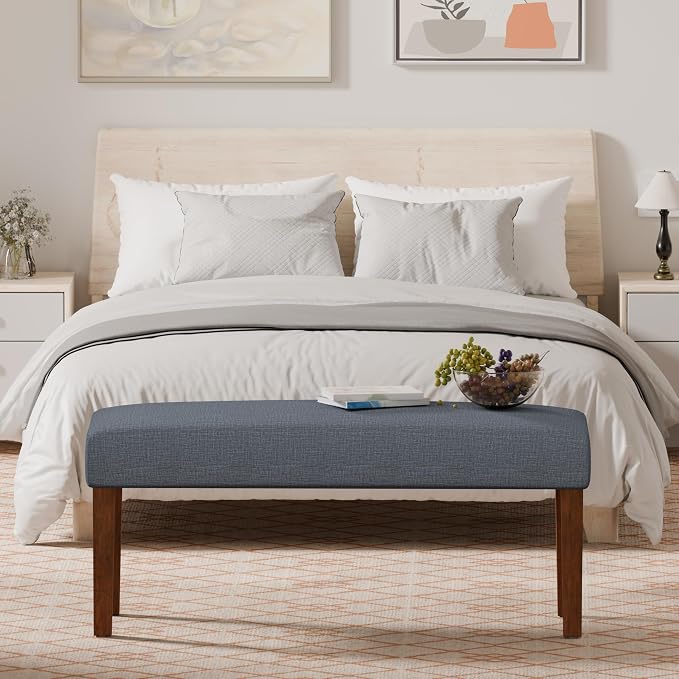FAGAGA 44" Bedroom Bench, Fabric End of Bed Bench, Entryway Benches, Upholstered Ottoman Bench with Wood Legs for Kitchen, Indoor, Living Room and Hallway (Gray)