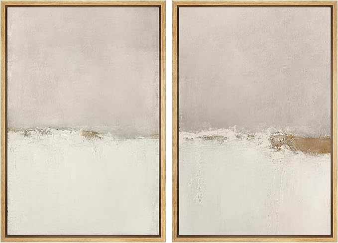 SIGNWIN Framed Canvas Print Wall Art Beige Gray Paint Strokes Abstract Grunge Landscape Prints Modern Art Minimalist Neutral Decor for Living Room, Bedroom, Office - 16"x24"x2 Natural
