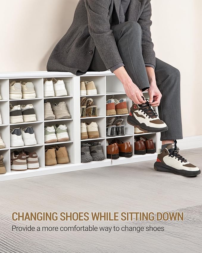 Hzuaneri Farmhouse Shoe Storage Bench, Entryway Shoe Cubby Bench, Widened Wooden Shoes Cubbies with Compartments, Shoes Rack Benchs for Cloakroom, Living Room, White SB52503X