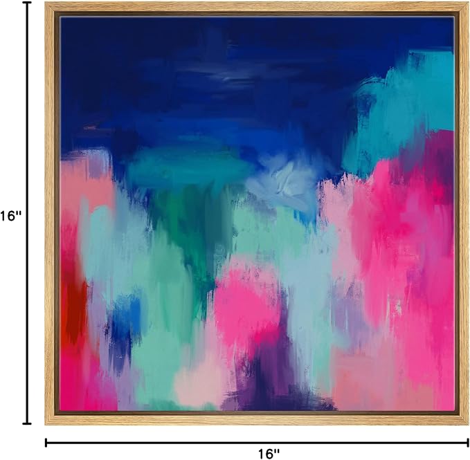SIGNWIN Framed Canvas Print Wall Art Pastel Blue and Pink Watercolor Collage Abstract Shapes Illustrations Modern Art Rustic Colorful Neon for Living Room, Bedroom, Office - 16"x16" Natural