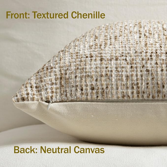 Pack of 1 Neutral Body Pillow Covers 20x54 Boho Textured Dots Stripe Chenille Rectangular Long Decorative Lumbar Pillow Cases Accents for Living Room Couch Bed Farmhouse Home Decor, Taupe