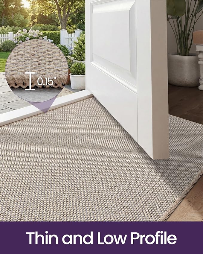 DEXI Ultra Thin Door Mat Indoor Entrance 24x36, Non Slip Rubber Backed Entryway Mats Dirt Trapper, Low Profile Front Doormat for Inside Entry, Patio, Porch, Beige