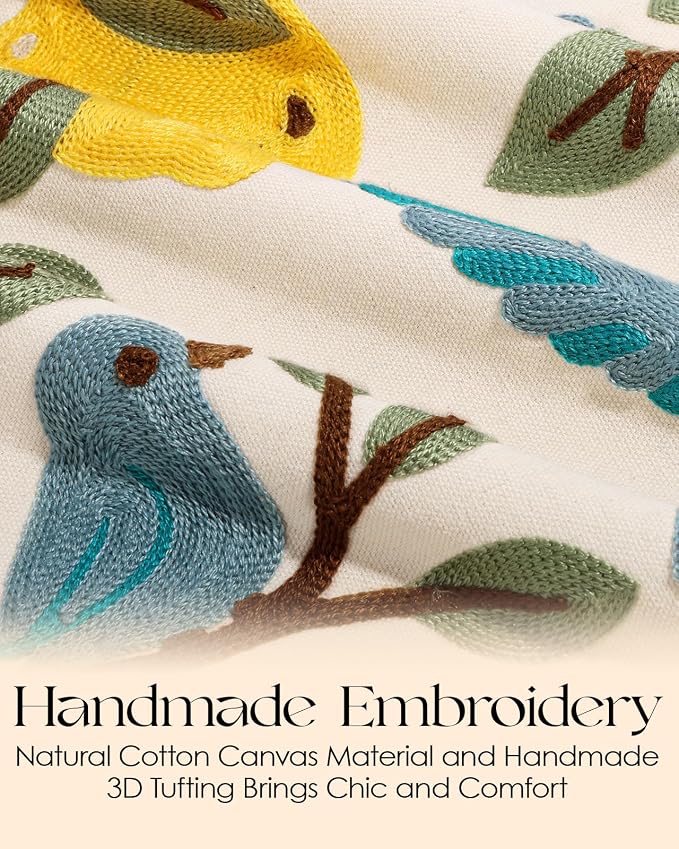 Canvas Embroidered Table Runner - 13"x 60" Coffee Table Runner for Living Room Boho Tablerunner for Dining Room Washable Farmhouse Kitchen Island Counter Decor Housewarming Gift, Lemon Bird
